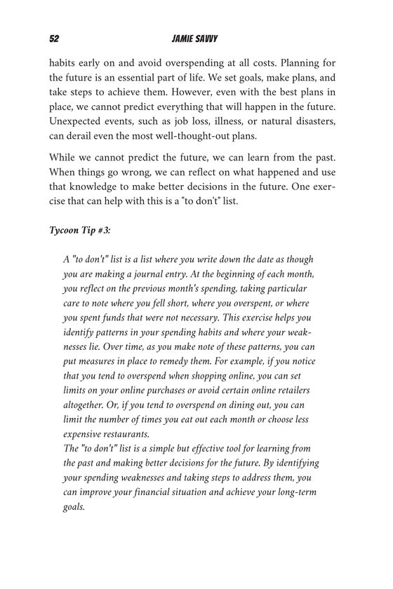 Page with Tycoon Tip number 3 about keeping a to-don't list